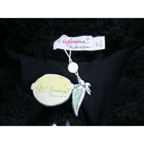 For Love & Lemons x Lil' Lemons Girls Jacket Coat Fuzzy Black 6Y Faux Fur Button - Picture 5 of 12